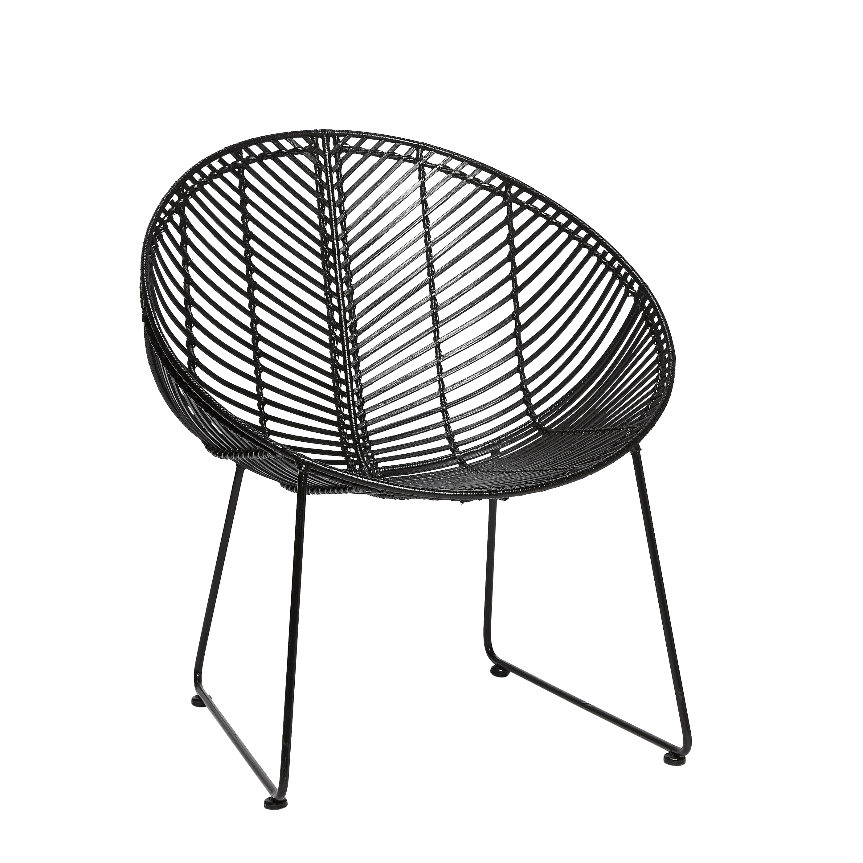 Sort rund rattan stol